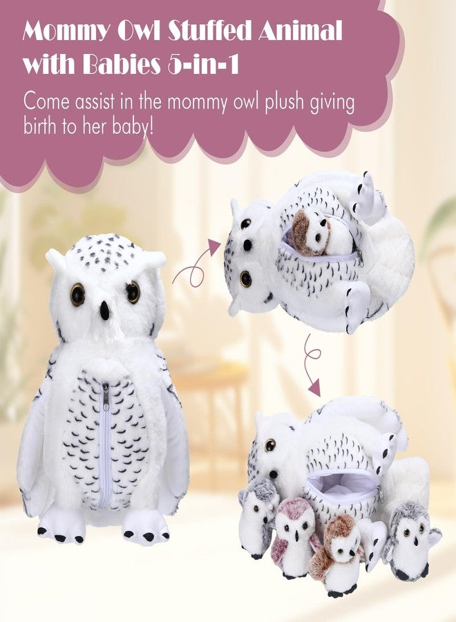 Hollowfly 5 Pcs Owls Plush Toy Gift Set 15.7" Mommy White Owls with 4 Cute Babies Stuffed Animal in Zippered Belly Nurturing Plushies Toy Set for Kid Adults Birthday Birthday Party Favors Gifts - Image 3